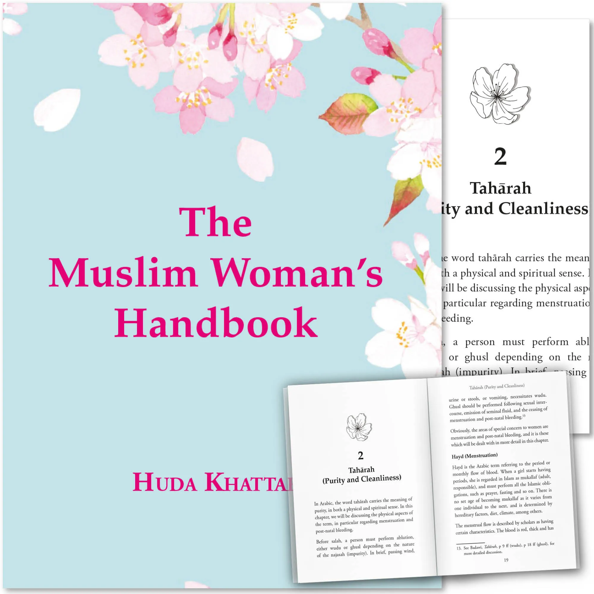 Front cover with Inner spread of The Muslim Woman’s Handbook by Huda Khattab. Muslim woman’s handbook by Ta-Ha Publishers
