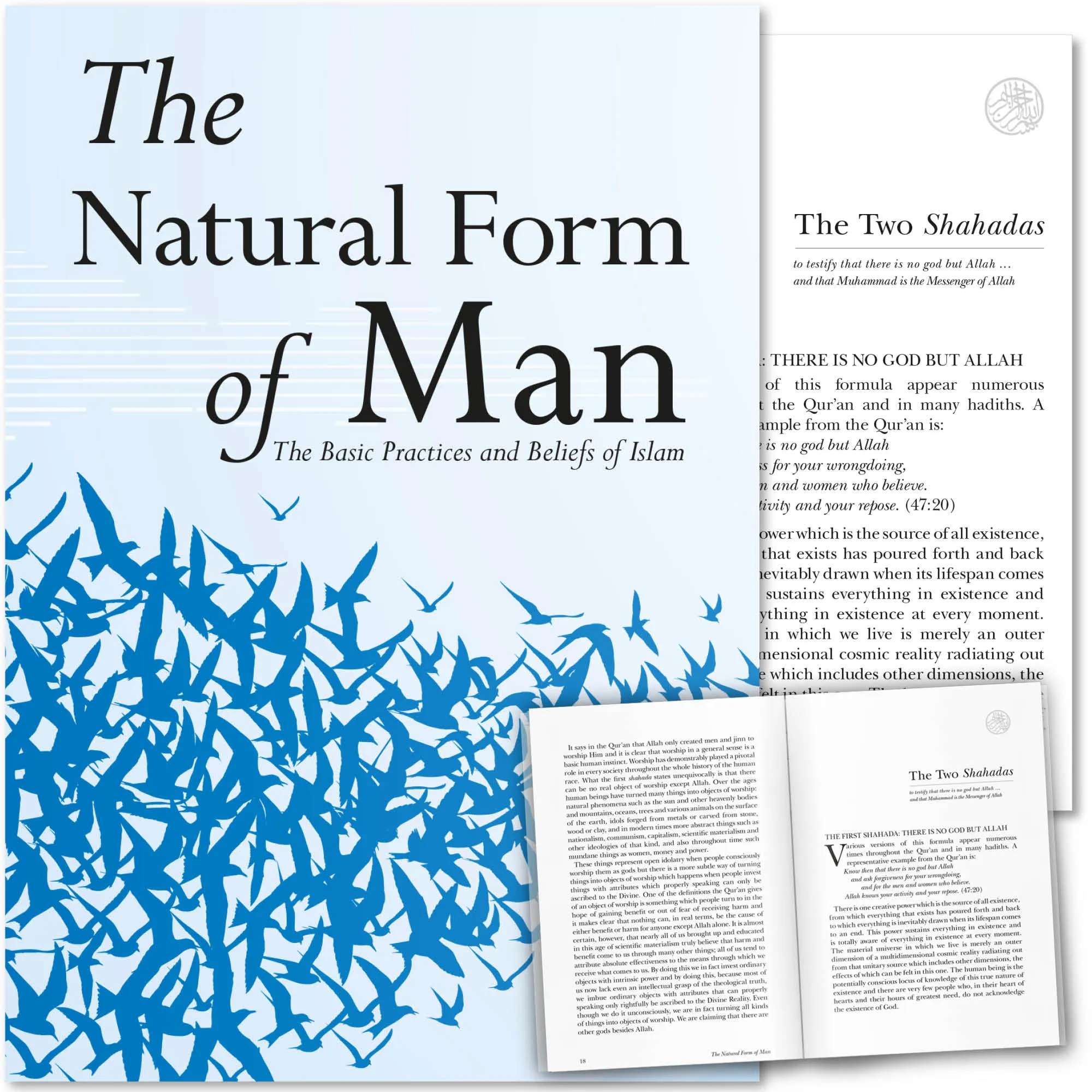 Front cover with Inner spread of The Natural Form of Man by Abdalhaqq Bewley. Basic Islam five pillars overview by Ta-Ha Publishers