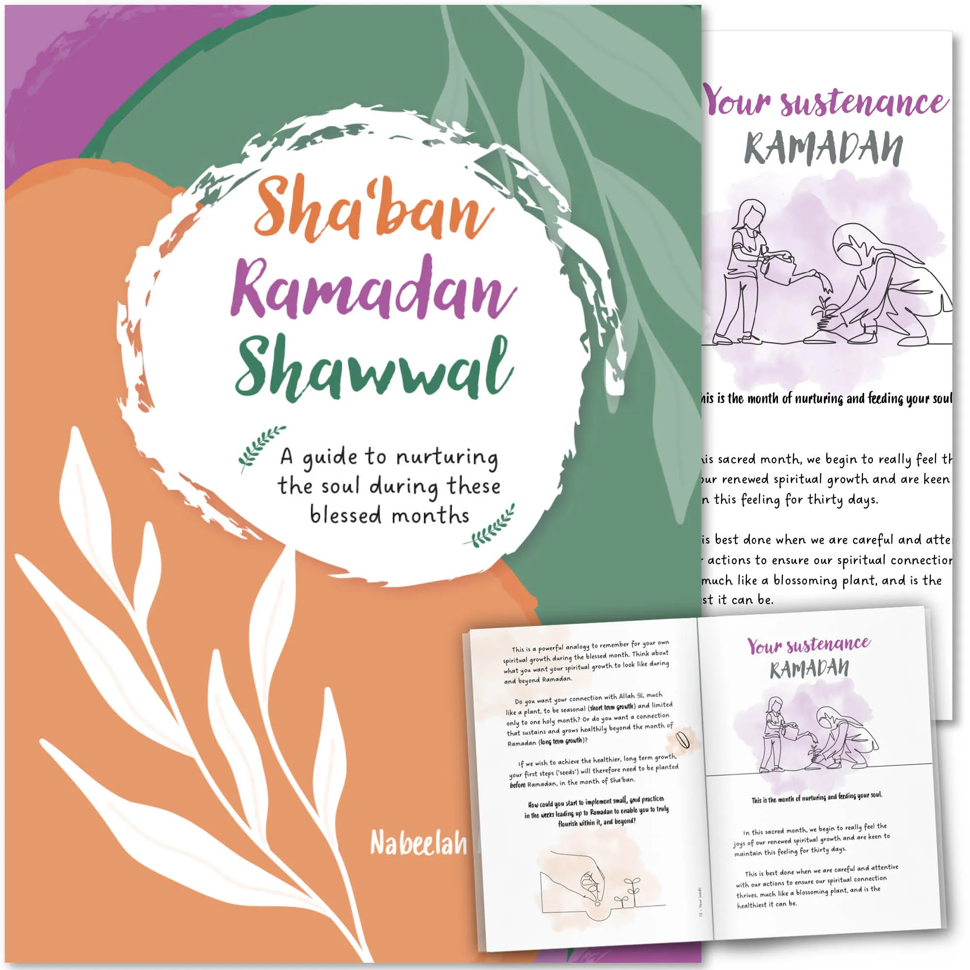Front cover with Inner spread of Sha‘ban, Ramadan, Shawwal by Nabeelah Niaz. Ramadan guide for women by Ta-Ha Publishers