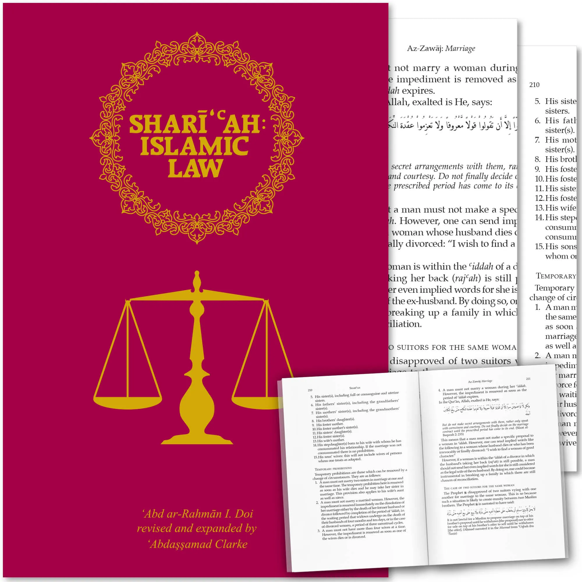 Front cover with Inner spread of Shari‘ah: Islamic Law by Abd ar-Rahman I. Doi, Abdassamad Clarke. Islamic Law textbook by Ta-Ha Publishers