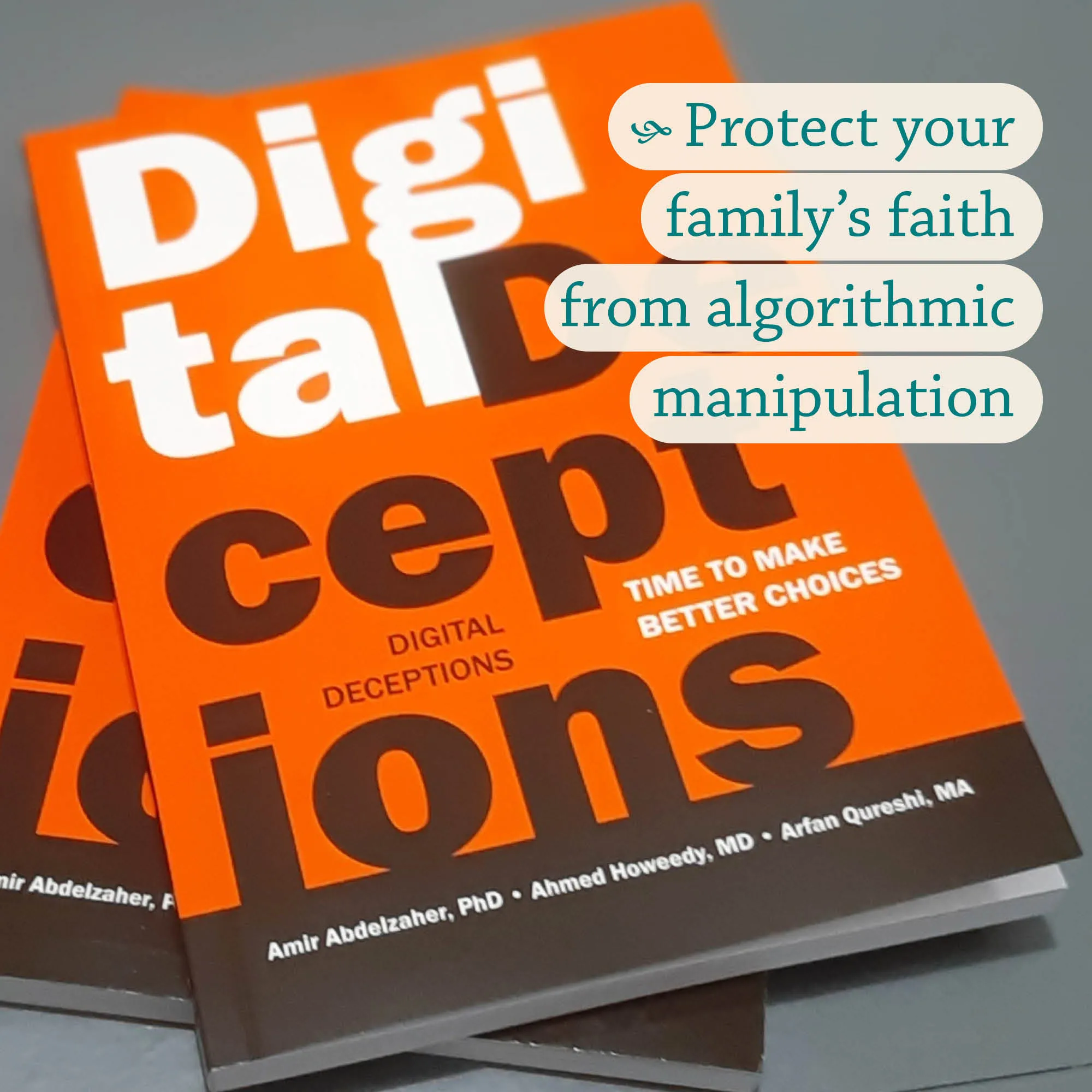 Front cover photograph of Digital Deceptions by Abdelzaher, Howeedy, Qureshi. Islamic smartphone usage guide by Ta-Ha Publishers