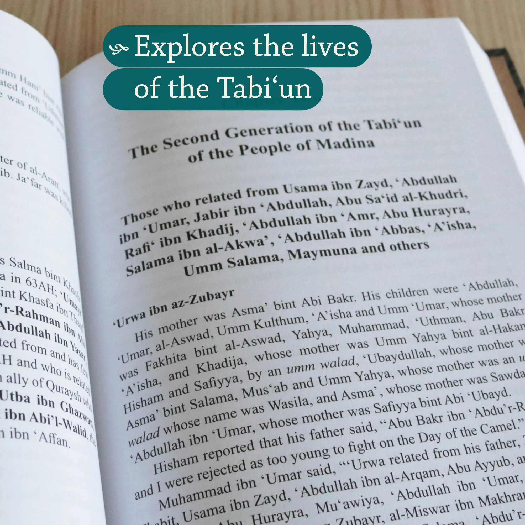 Page close up of The Men of Madina II by Muhammad Ibn Sa’d, Aisha Bewley. Kitab at-Tabaqat by Ta-Ha Publishers