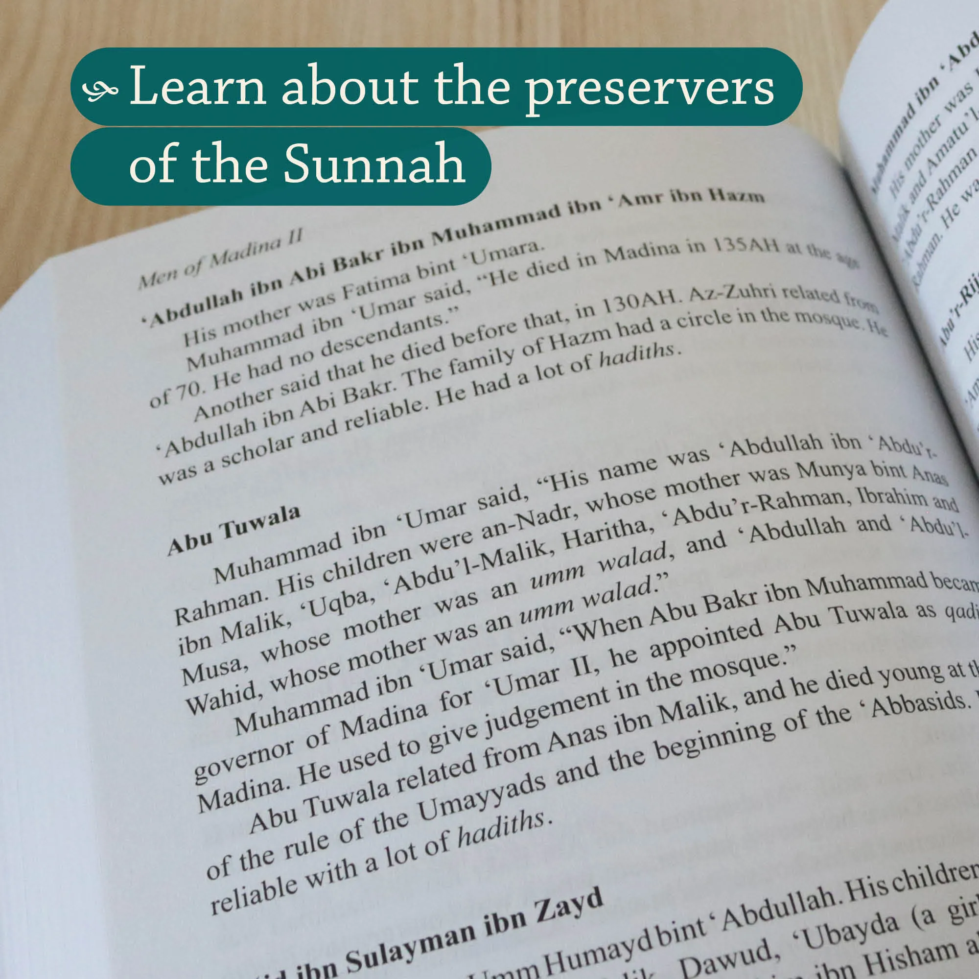 Inner spread of The Men of Madina II by Muhammad Ibn Sa’d, Aisha Bewley. Kitab at-Tabaqat by Ta-Ha Publishers