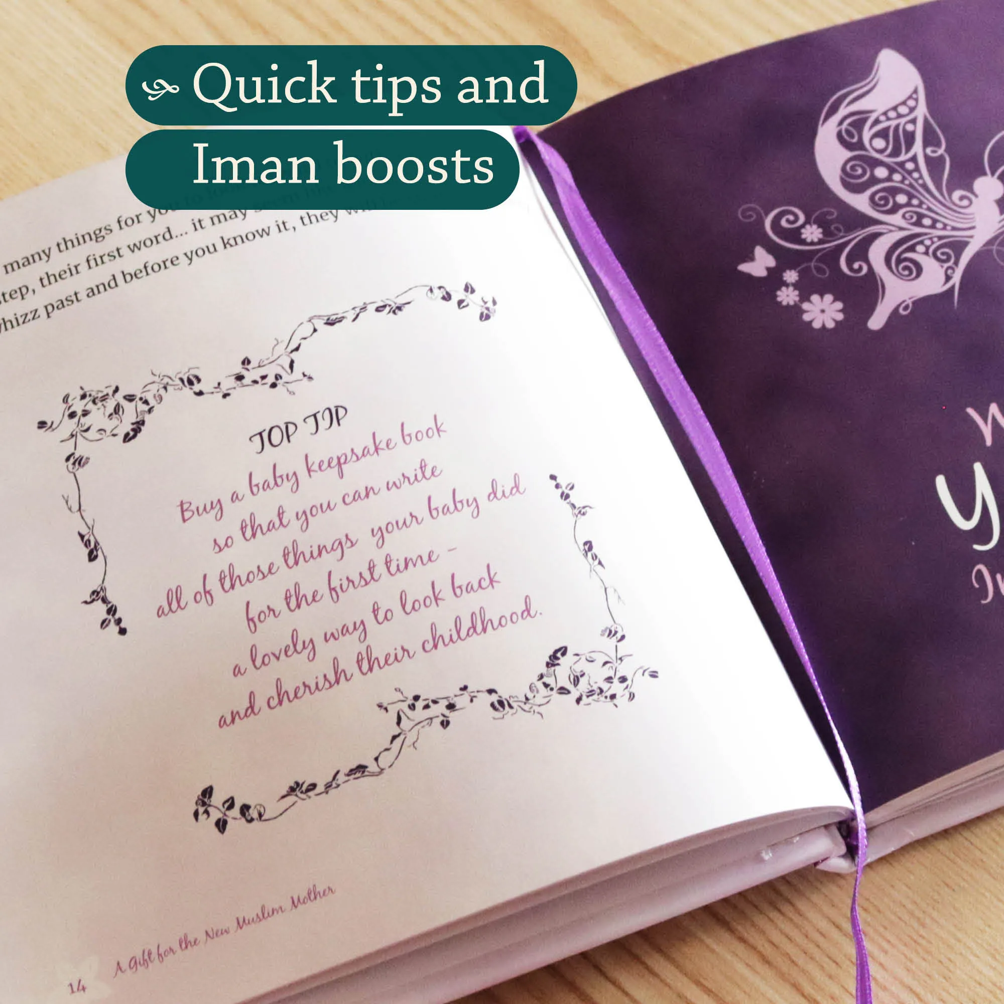 Inner spread of A Gift for the New Muslim Mother by Muneeba Zahid. Guide for new Muslim mother by Ta-Ha Publishers