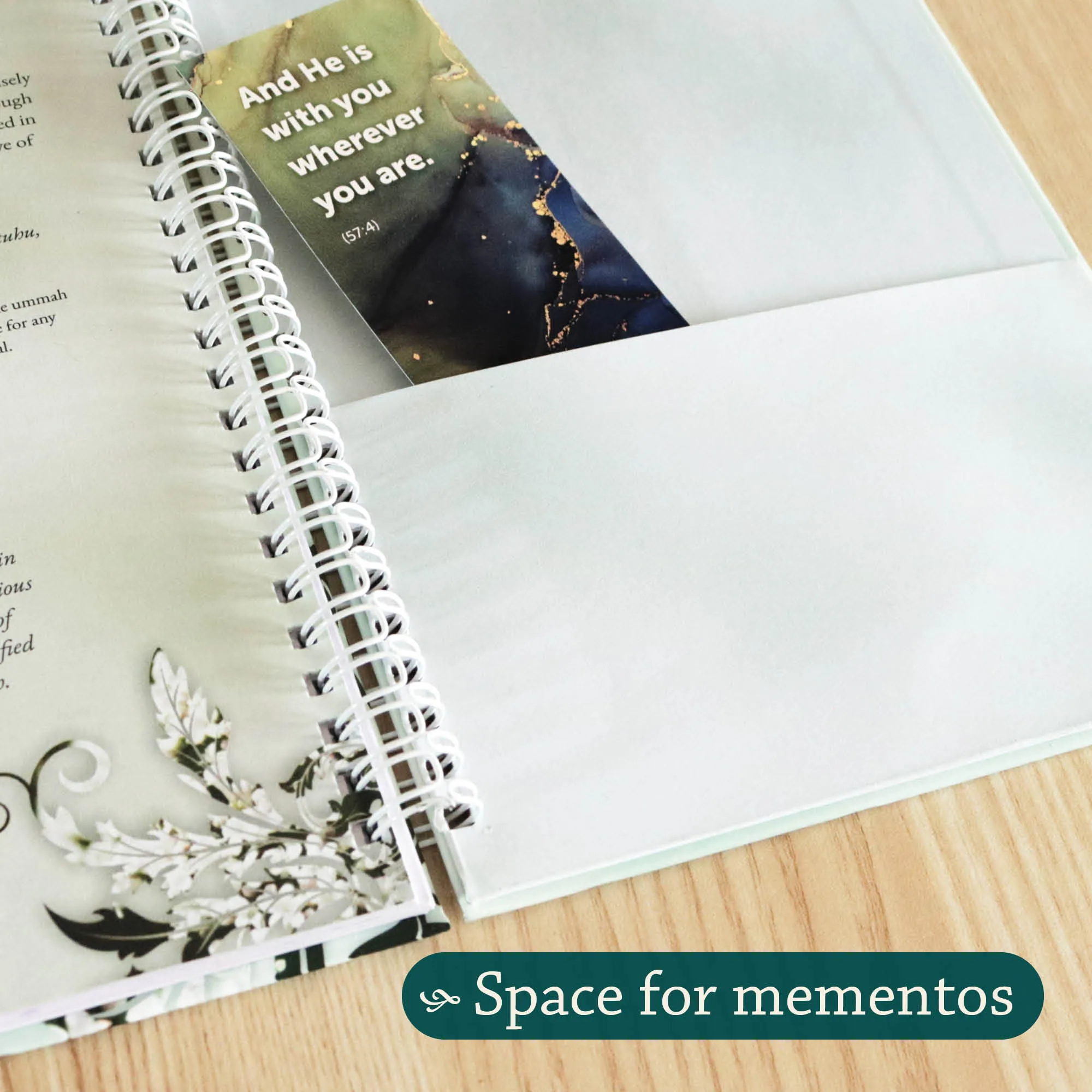 Inside Page Mementos of A Guided Journal for the Bereaved Muslim Parent by Zamir Hussain. Islamic child loss journal by Ta-Ha Publishers
