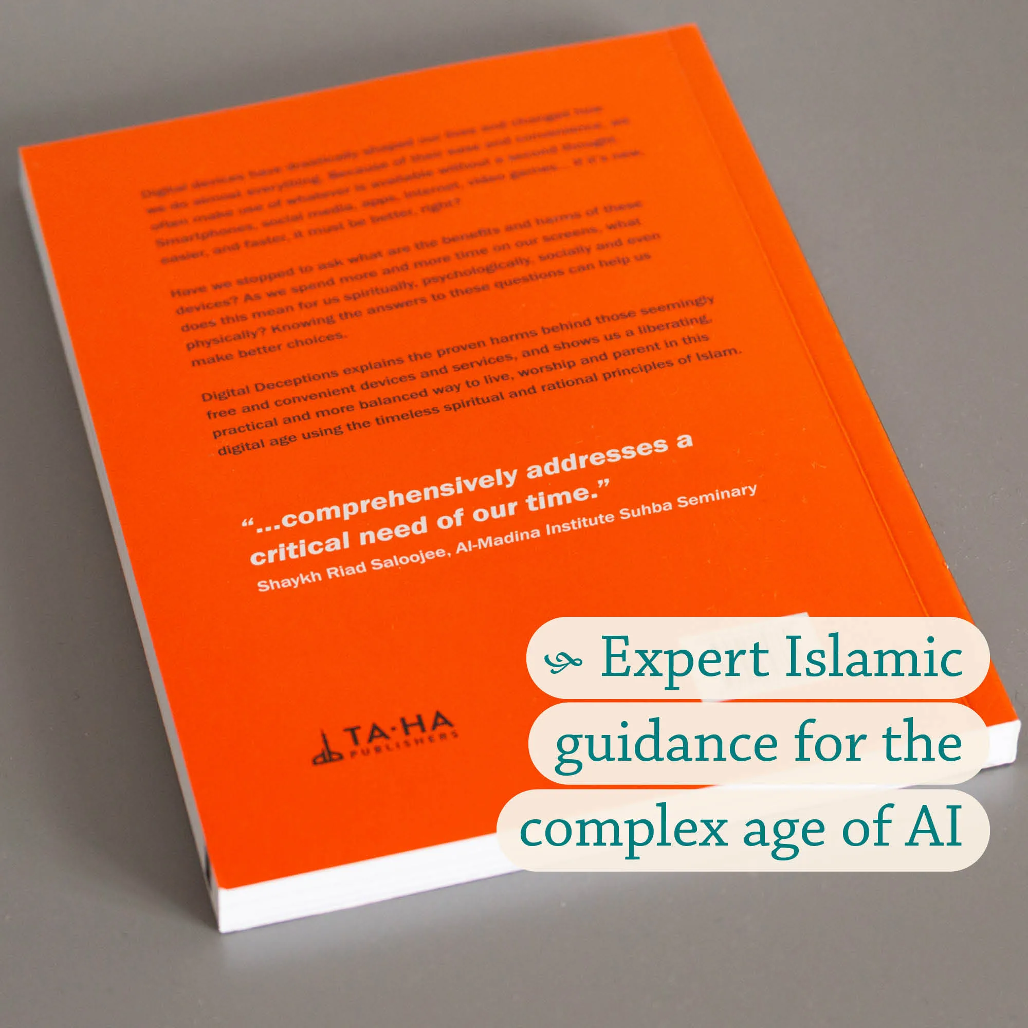Back Cover of Digital Deceptions by Abdelzaher, Howeedy, Qureshi. Islamic smartphone usage guide by Ta-Ha Publishers