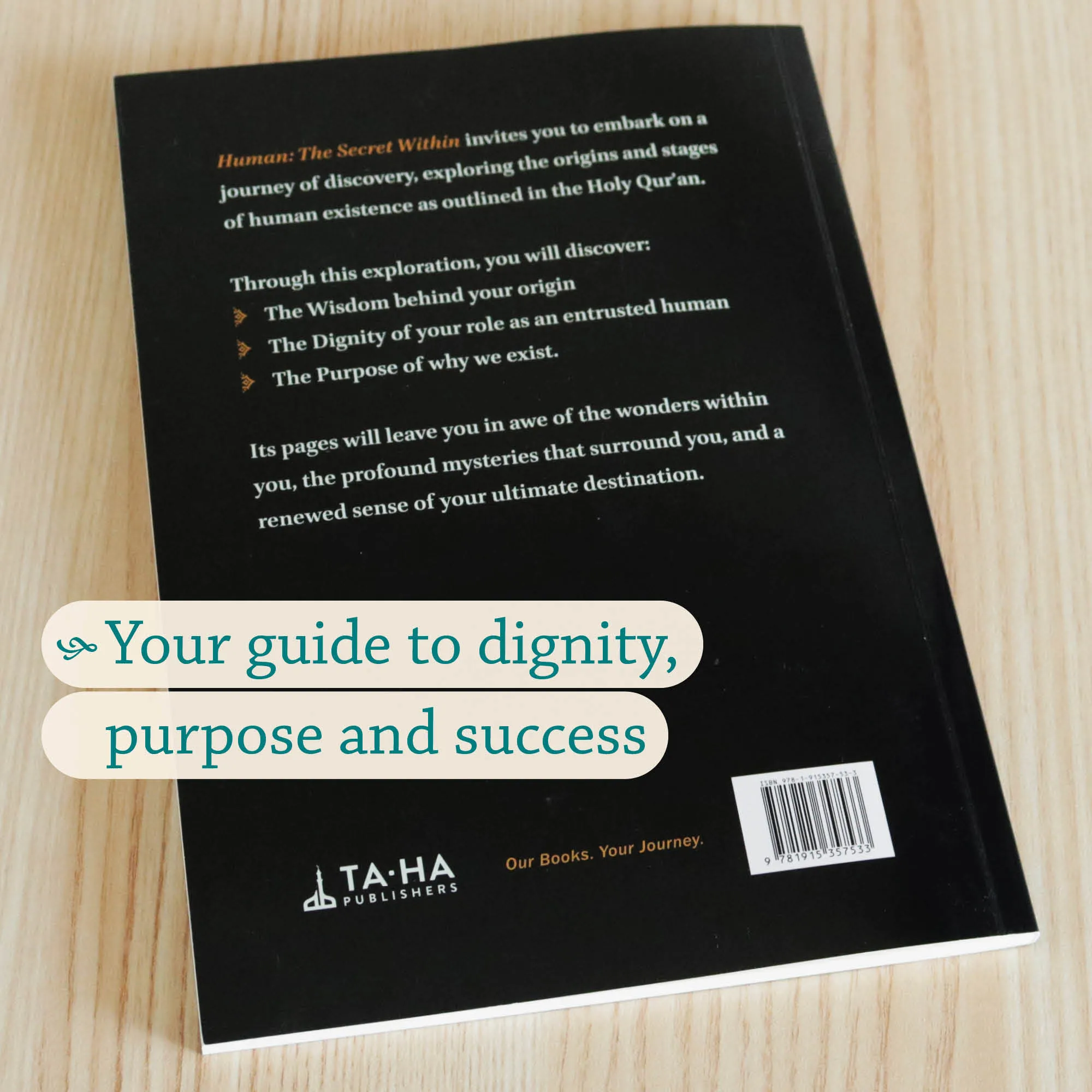 Back Cover of Human: The Secret Within | Muhammad Haider Khan Lodhi. Islamic guide to human purpose by Ta-Ha Publishers
