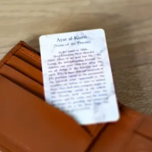 Back of Ayat al-Kursi Card by Ta-Ha Publishers. Plastic wallet du'a card